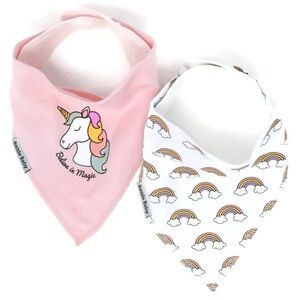 NWT Baby Bandana Style Bibs Unicorn & Rainbows 2-pack Bandabib